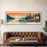 Lake Sunapee New Hamphire Framed Canvas Print, Panoramic Wall Art, Midcentury Modern, Pop Art, Bedroom Art, Travel Poster, Lake House Decor