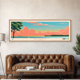 Lake Wapello, Iowa Panoramic Wall Art Framed Canvas Print, Midcentury Modern, Pop Art, Home Decor, Travel Poster, Living Room Art