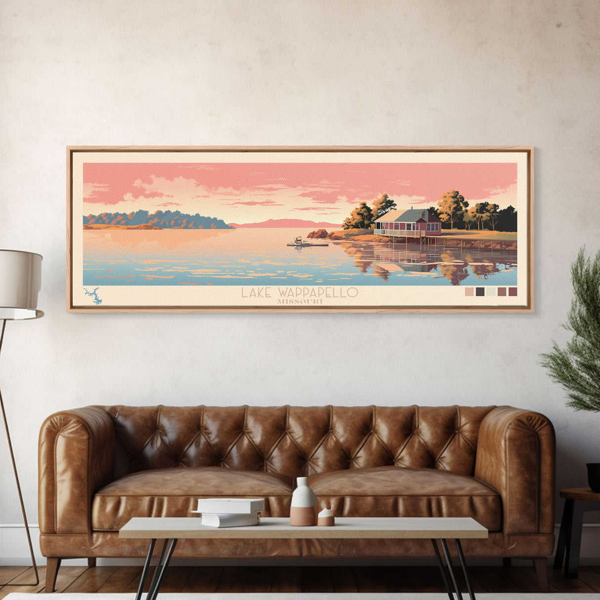 Lake Wappapello, Missouri Panoramic Wall Art Framed Canvas Print, Midcentury Modern, Pop Art, Home Decor, Travel Poster, Bedroom Art