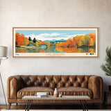 Lake Waramaug, Connecticut Panoramic Wall Art Framed Canvas Print, Midcentury Modern, Pop Art, Home Decor, Travel Poster, Living Room Art