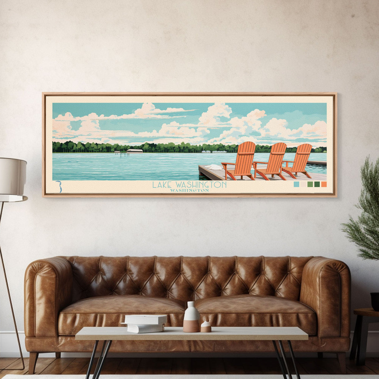 Lake Washington, Mississippi Panoramic Wall Art Framed Canvas Print, Midcentury Modern, Pop Art, Home Decor, Travel Poster, Bedroom Art