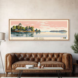 Lake Wylie, South Carolina Panoramic Wall Art Framed Canvas Print, Midcentury Modern, Pop Art, Home Decor, Travel Poster, Living Room Art