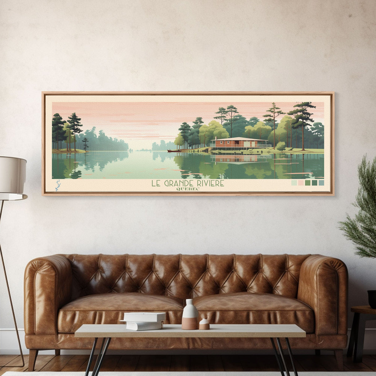 Lay Lake, Alabama Panoramic Wall Art Framed Canvas Print, Midcentury Modern, Pop Art, Home Decor, Travel Poster, Bedroom Art