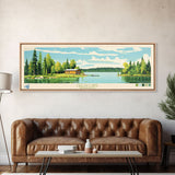 Leech Lake, Minnesota Panoramic Wall Art Framed Canvas Print, Midcentury Modern, Pop Art, Home Decor, Travel Poster, Living Room Art