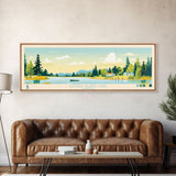 Lenore Lake, Saskatchewan Panoramic Wall Art Framed Canvas Print, Midcentury Modern, Pop Art, Home Decor, Travel Poster, Living Room Art