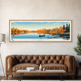 Little Barbee Lake, Indiana Panoramic Wall Art Framed Canvas Print, Midcentury Modern, Pop Art, Home Decor, Travel Poster, Living Room Art