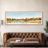 Long Pond, Massachusetts Panoramic Wall Art Framed Canvas Print, Midcentury Modern, Pop Art, Home Decor, Travel Poster, Bedroom Art