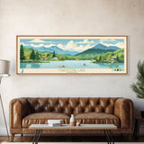 Maidstone Lake, Vermont Panoramic Wall Art Framed Canvas Print, Midcentury Modern, Pop Art, Home Decor, Travel Poster, Bedroom Art