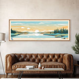 Mallery Lake, Nunavut Panoramic Wall Art Framed Canvas Print, Midcentury Modern, Pop Art, Home Decor, Travel Poster, Bedroom Art