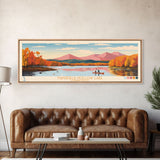 Mansfield Hollow Lake, Connecticut Panoramic Wall Art Framed Canvas Print, Midcentury Modern, Pop Art, Home Decor, Travel Poster, Living Room Art