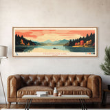 Megunticook Lake, Maine Panoramic Wall Art Framed Canvas Print, Midcentury Modern, Pop Art, Home Decor, Travel Poster, Living Room Art