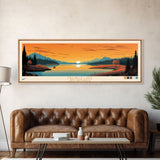 Melville Lake, New Brunswick Panoramic Wall Art Framed Canvas Print, Midcentury Modern, Pop Art, Home Decor, Travel Poster, Bedroom Art