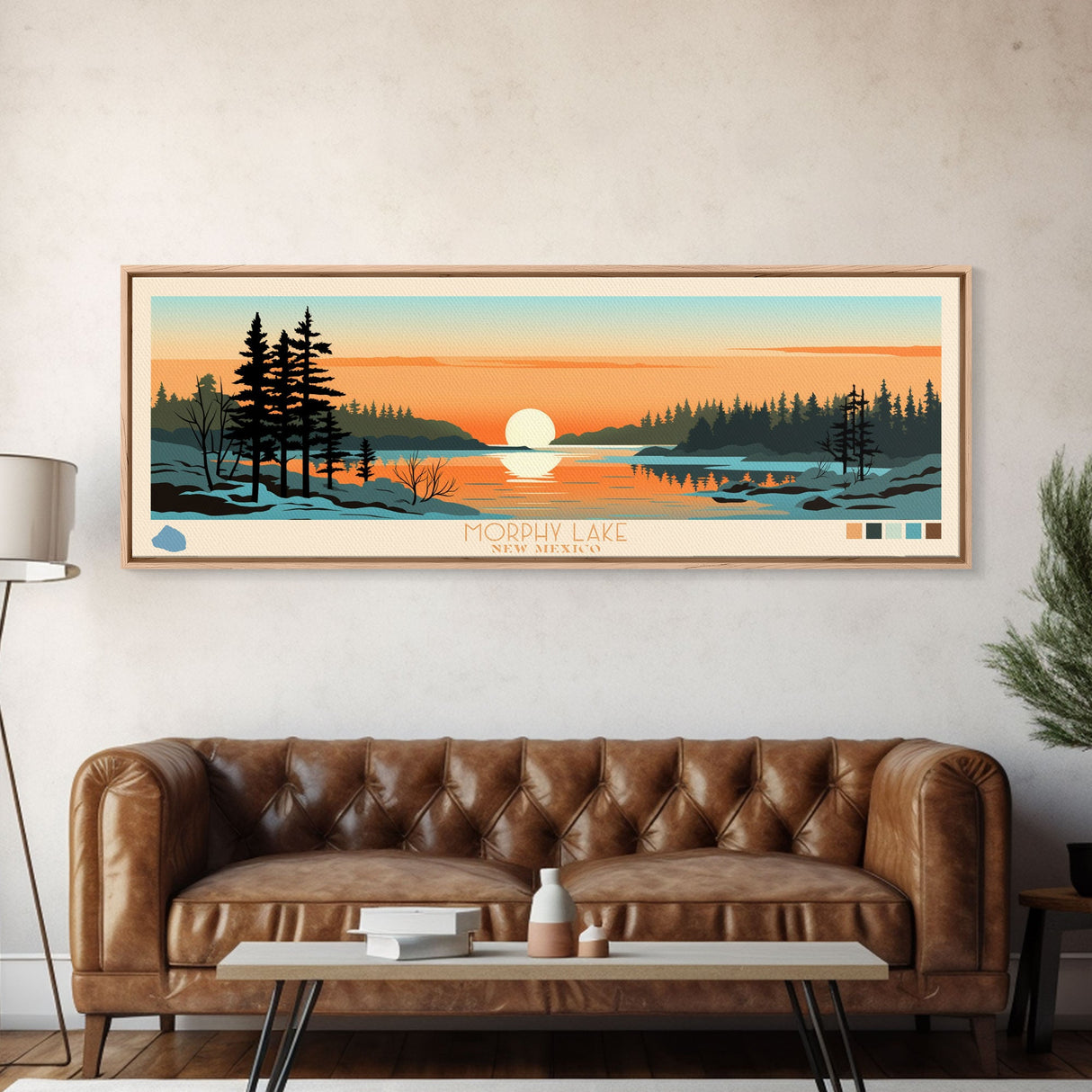 Morphy Lake, New Mexico Framed Canvas Print, Panoramic Wall Art, Midcentury Modern, Pop Art, Home Decor, Travel Poster, Bedroom Art