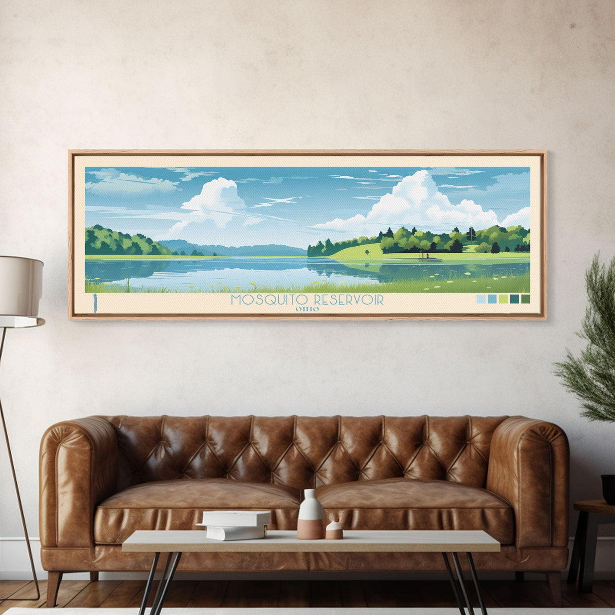 Mosquito Reservoir, Ohio Framed Canvas Print, Panoramic Wall Art, Midcentury Modern, Pop Art, Home Decor, Travel Poster, Living Room Art