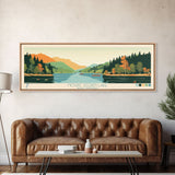 Mount Storm Lake, West Virginia Framed Canvas Print, Panoramic Wall Art, Midcentury Modern, Pop Art, Home Decor, Travel Poster, Living Room Art