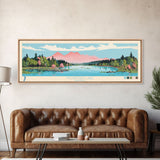 Mountain Lake, Virginia Framed Canvas Print, Panoramic Wall Art, Midcentury Modern, Pop Art, Home Decor, Travel Poster, Bedroom Art