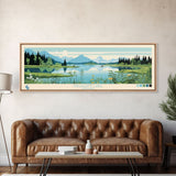 Nagagami Lake, Ontario Framed Canvas Print, Panoramic Wall Art, Midcentury Modern, Pop Art, Home Decor, Travel Poster, Living Room Art