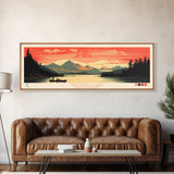 Nantahala Lake, North Carolina Framed Canvas Print, Panoramic Wall Art, Midcentury Modern, Pop Art, Home Decor, Travel Poster, Bedroom Art