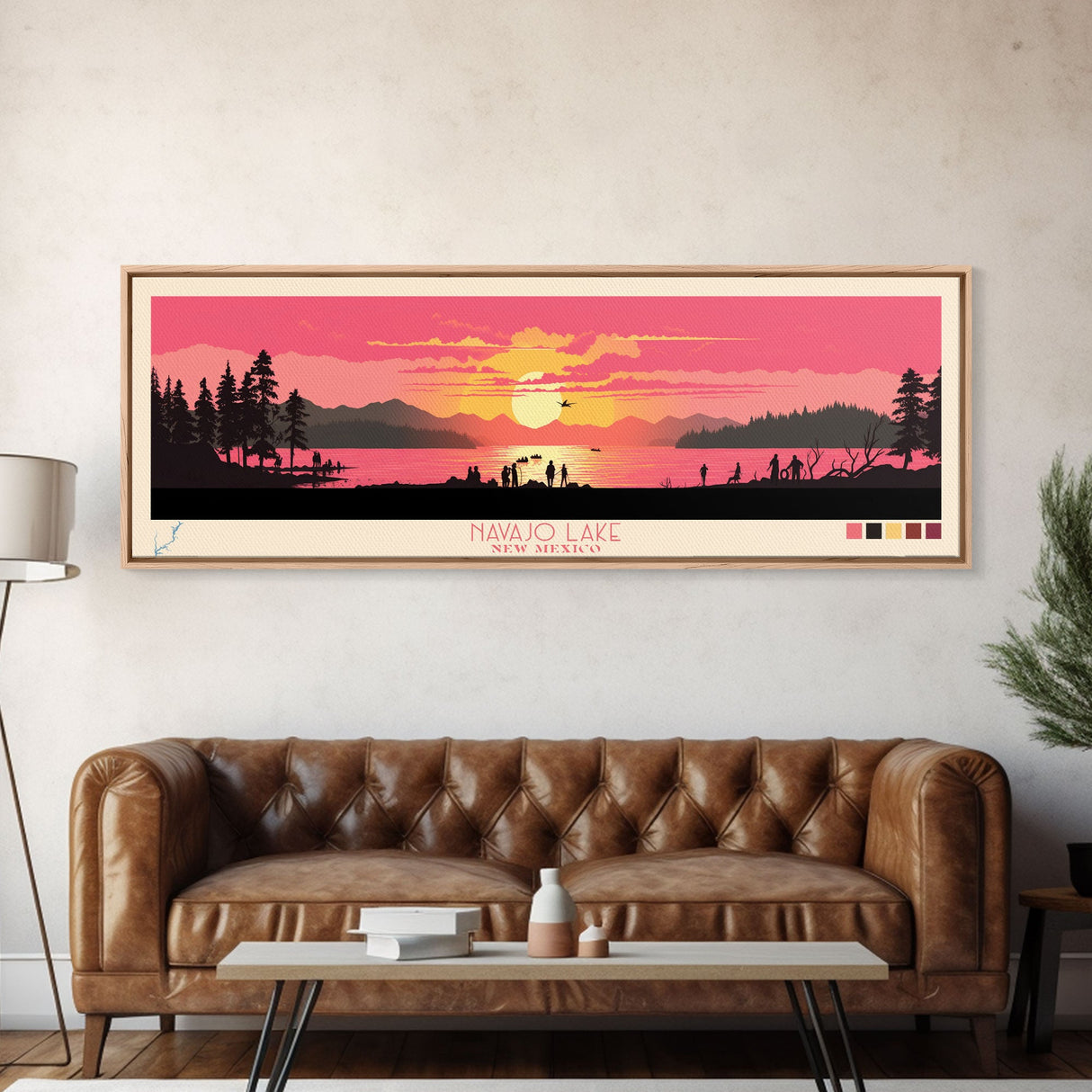 Navajo Lake, New Mexico Framed Canvas Print, Panoramic Wall Art, Midcentury Modern, Pop Art, Home Decor, Travel Poster, Living Room Art