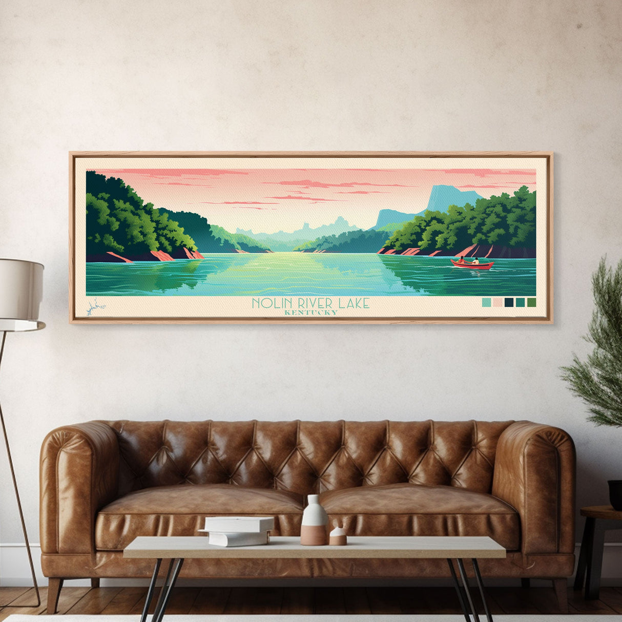 Nolin River Lake, Kentucky Framed Canvas Print, Panoramic Wall Art, Midcentury Modern, Pop Art, Home Decor, Travel Poster, Bedroom Art