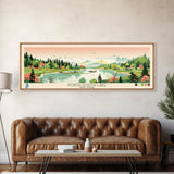 North Trout Lake, Wisconsin Framed Canvas Print, Panoramic Wall Art, Midcentury Modern, Pop Art, Home Decor, Travel Poster, Living Room Art