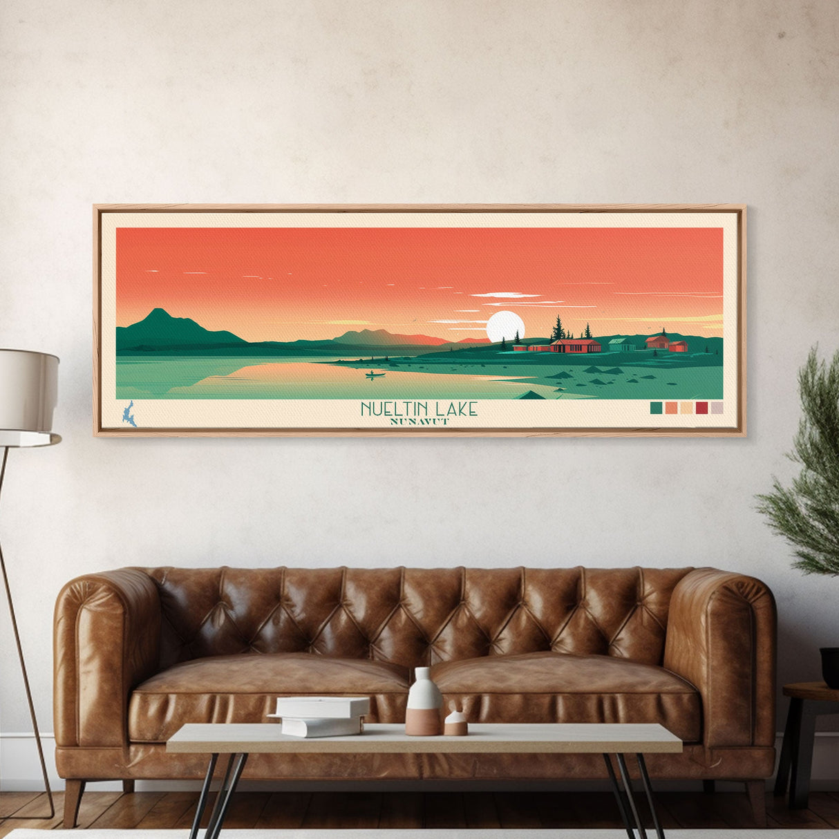 Nueltin Lake, Nunavut Framed Canvas Print, Panoramic Wall Art, Midcentury Modern, Pop Art, Home Decor, Travel Poster, Bedroom Art