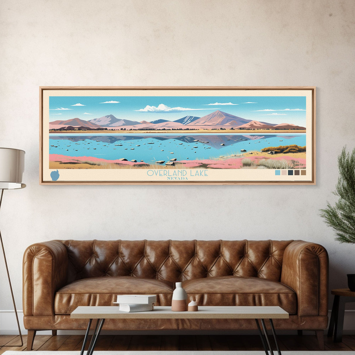 Overland Lake, Nevada Framed Canvas Print, Panoramic Wall Art, Midcentury Modern, Pop Art, Home Decor, Travel Poster, Bedroom Art