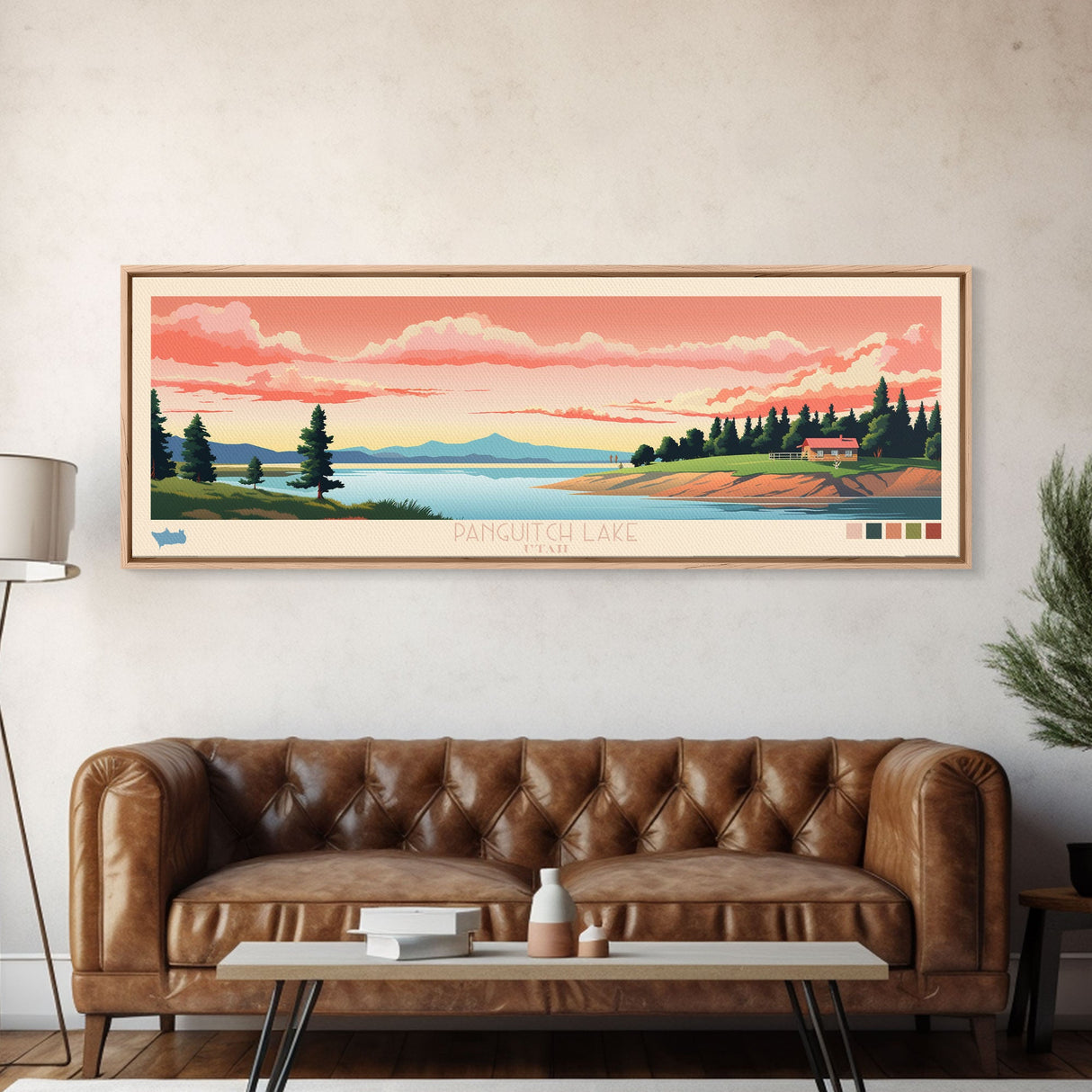 Panguitch Lake, Utah Framed Canvas Print, Panoramic Wall Art, Midcentury Modern, Pop Art, Home Decor, Travel Poster, Bedroom Art