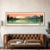 Quake Lake, Montana Framed Canvas Print, Home Decor, Midcentury Modern, Panoramic Wall Art, Pop Art, Travel Poster