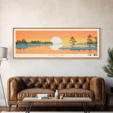 Rathbun Lake, Iowa Framed Canvas Print, Home Decor, Midcentury Modern, Panoramic Wall Art, Travel Poster, Pop Art