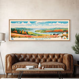 Round Valley Reservoir, New Jersey Framed Canvas Print, Panoramic Travel Poster, Midcentury Modern Art, Home Decor, Pop Art, Wall Decoration