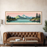 Saint Mary Lake, Montana Framed Canvas Print, Panoramic Travel Poster, Midcentury Modern Art, Bedroom Decor, Pop Art, Wall Art