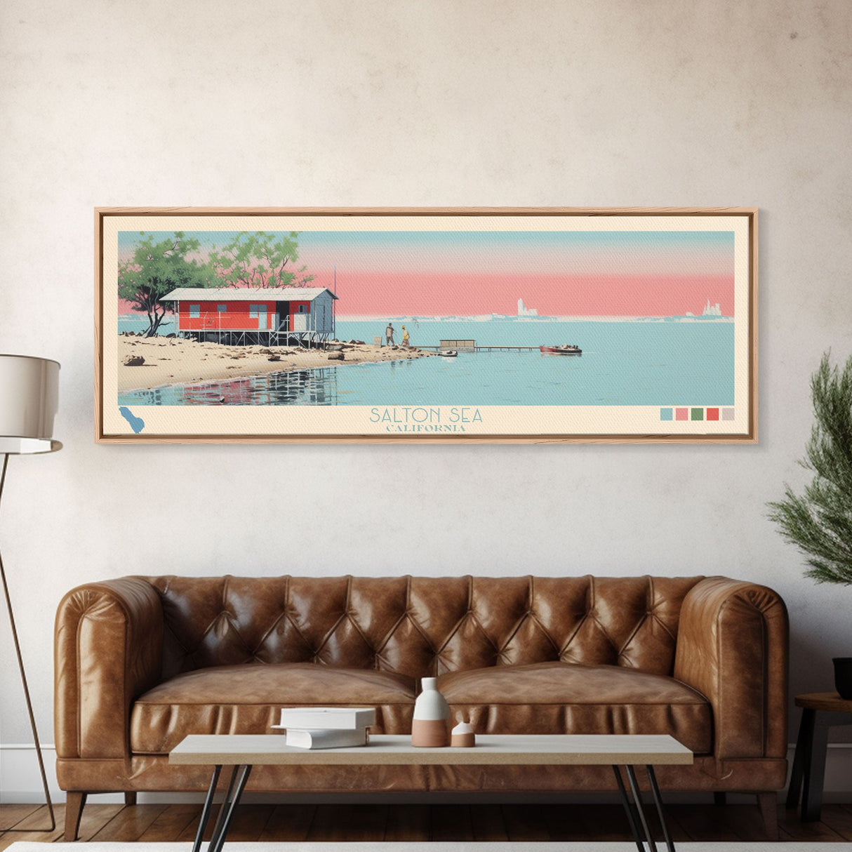 Salton Sea, California Framed Canvas Print, Panoramic Wall Art, Midcentury Modern Decor, Home Decoration, Pop Art, Travel Poster