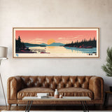 Sebago Lake, Maine Framed Canvas Print, Panoramic Travel Poster, Midcentury Modern Art, Home Decoration, Pop Art, Wall Art