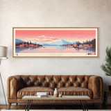 Silver Lake, California Framed Canvas Print, Panoramic Travel Poster, Midcentury Modern Art, Wall Art, Pop Art, Living Room Decoration