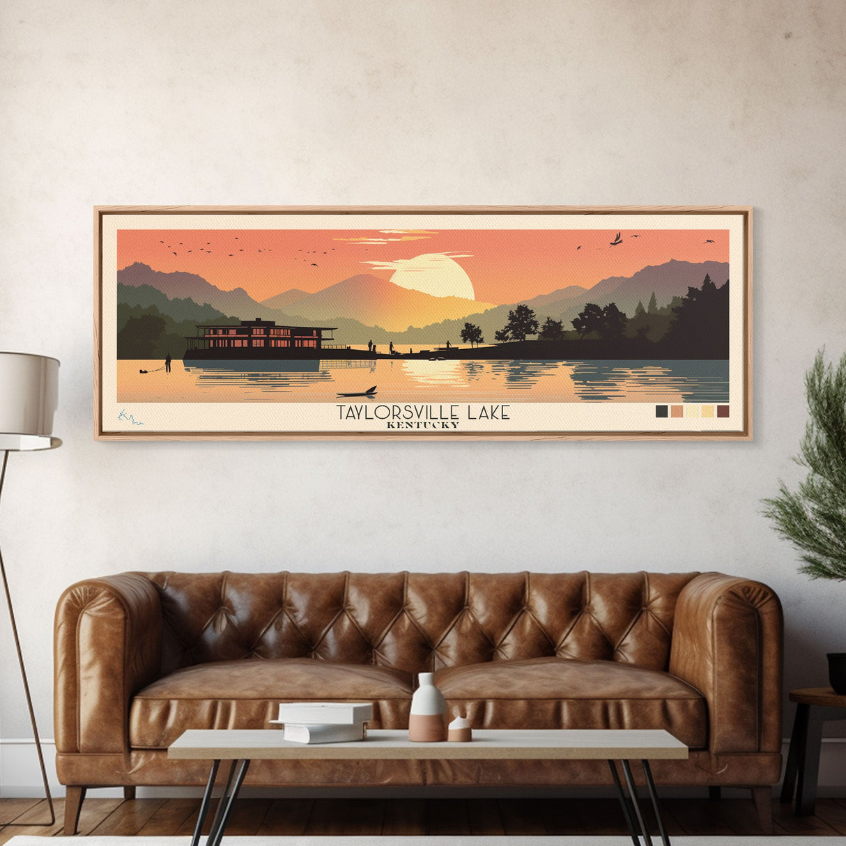 Taylorsville Lake, Kentucky Framed Canvas Print, Lake House Art, Midcentury Modern Decor, Pop Art, Travel Poster, Bedroom Wall Art