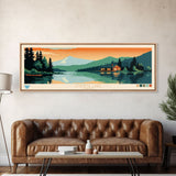 Utikuma Lake, Alberta Framed Canvas Print, Panoramic Lake House Art, Midcentury Modern Decor, Pop Art, Travel Poster, Living Room Wall Art