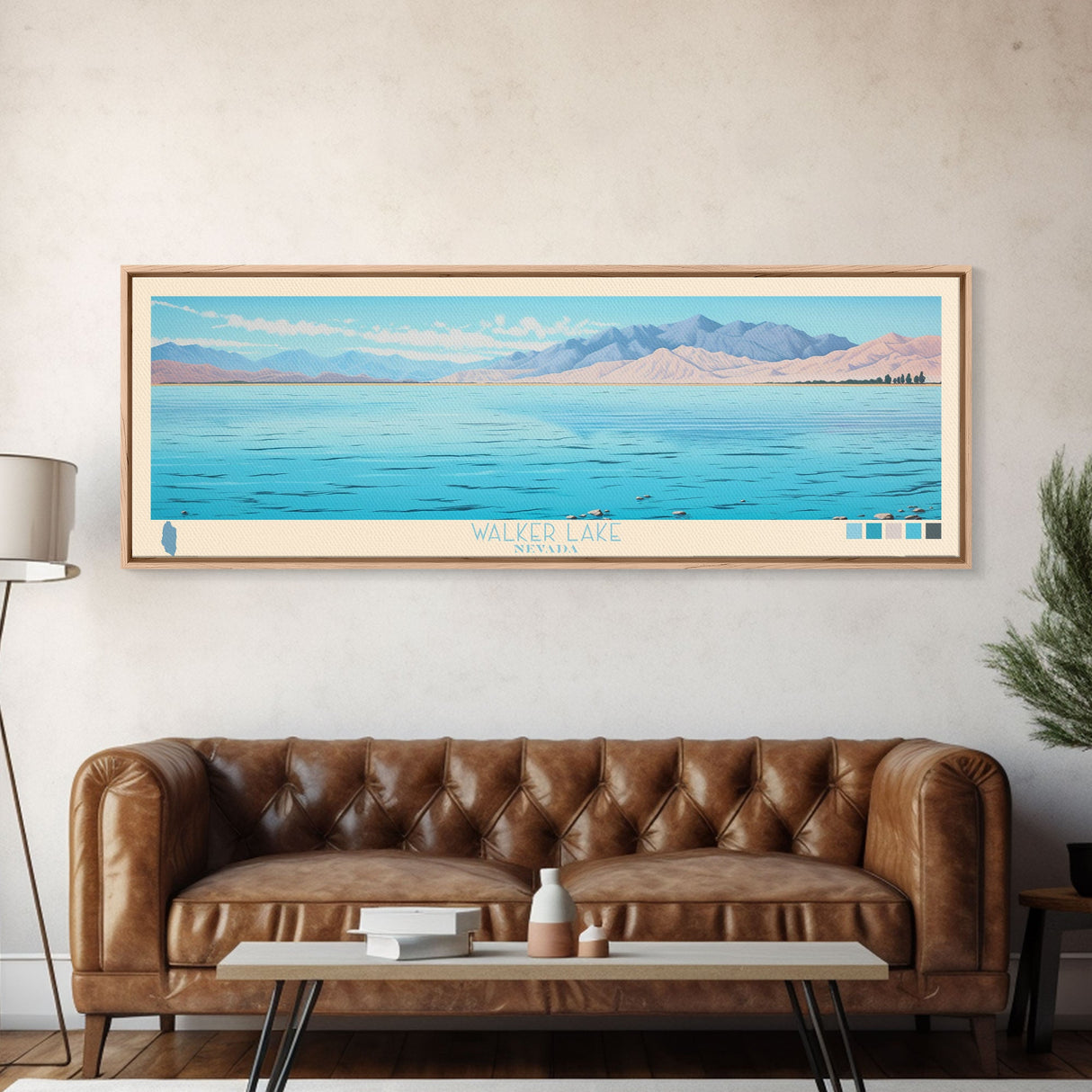 Walker Lake, Nevada Framed Canvas Print, Panoramic Lake House Decor, Midcentury Modern Art, Pop Art, Travel Poster, Bedroom Wall Art