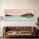 Yatesville Lake, Kentucky Panoramic Framed Canvas Print, Lake House Decor, Midcentury Modern Art, Pop Art, Travel Poster