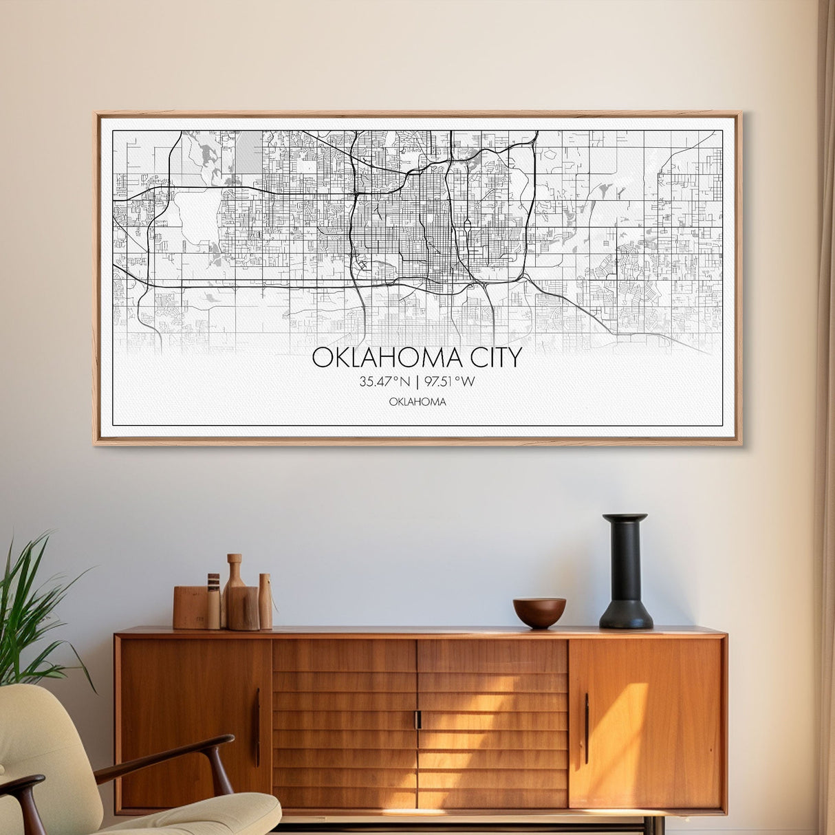 Oklahoma City Map, Oklahoma Art, Map Print, Minimalist Wall Art, Wall Art, Canvas Art, Panoramic Art, Farmhouse Décor, Real Estate Gift