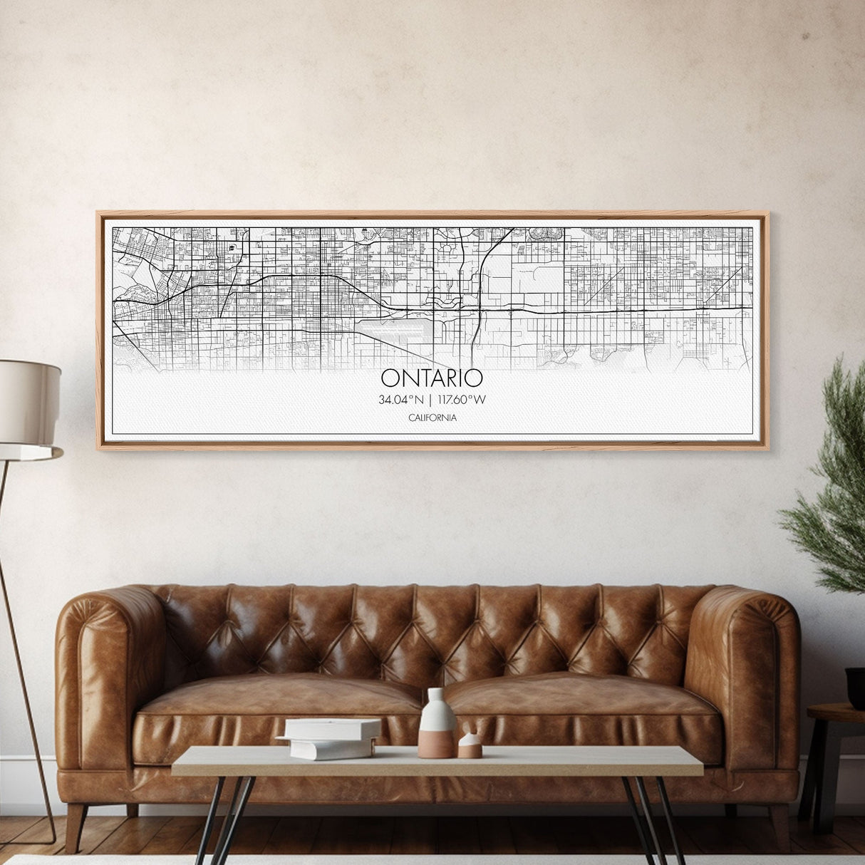 Panoramic Ontario City Map, California Art, Map Print, Minimalist Wall Art, Canvas Art, Housewarming Gift, Street Map Art, Closing Gift