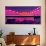 Outrun Style Abstract Wall Art | Framed Canvas Print | Framed Art | Unique Wall Decor | Centerpiece Art | Large Art | Synthwave Retro Art