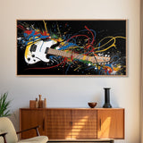 Jackson Pollock Graffiti Guitar Wall Art - Framed Canvas Print - Abstract Painting - Framed Wall Art - Colorful Retro Style Art