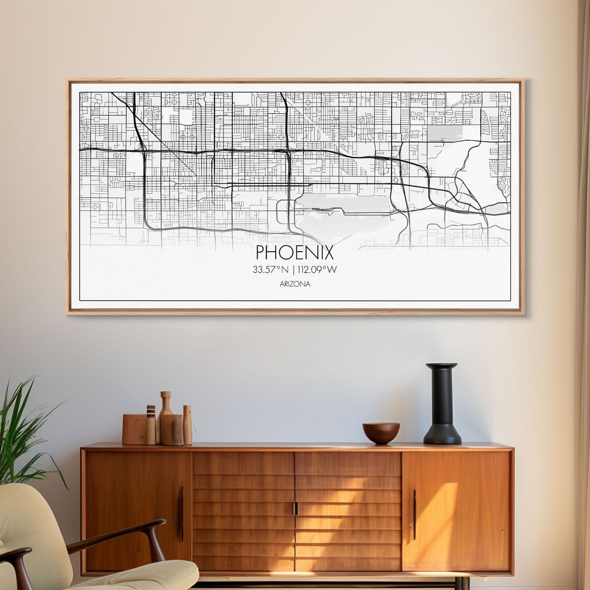 Phoenix City Map, Arizona Art, Map Print, Minimalist Wall Art, Wall Art, Canvas Art, Client Gift, Teen Girl Room Décor, Panoramic Wall Art