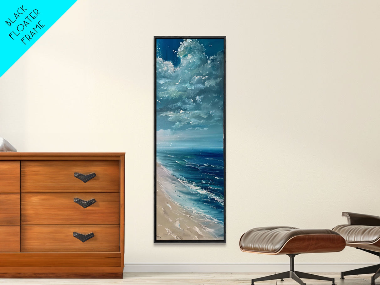 Oversized Tall and Narrow Ocean Landscape Wall Art, Canvas Painting Framed and Printed, Vertical Wall Art for Office, Modern Wall Art Print