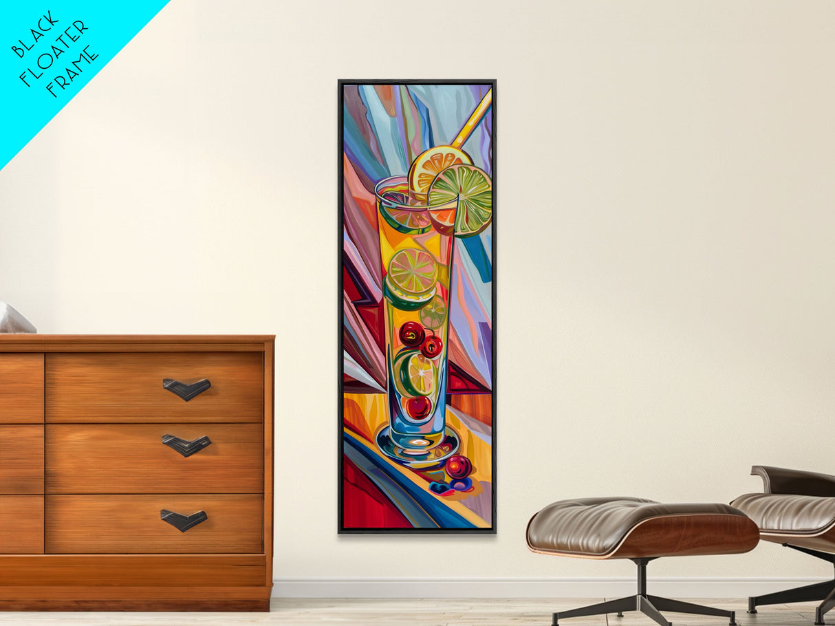 Martini Cocktail Framed Canvas Art, Canvas Bar Art, Tall and Narrow Kitchen Wall Art, Southwestern Wall Art, Abstract Modern Bar Cart Print