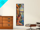 Long Narrow Vertical Wall Art Print of Beachside Landscape, Sunset Wall Art Print, Nautical Wall Art Framed on Canvas, Colorful Beach Art