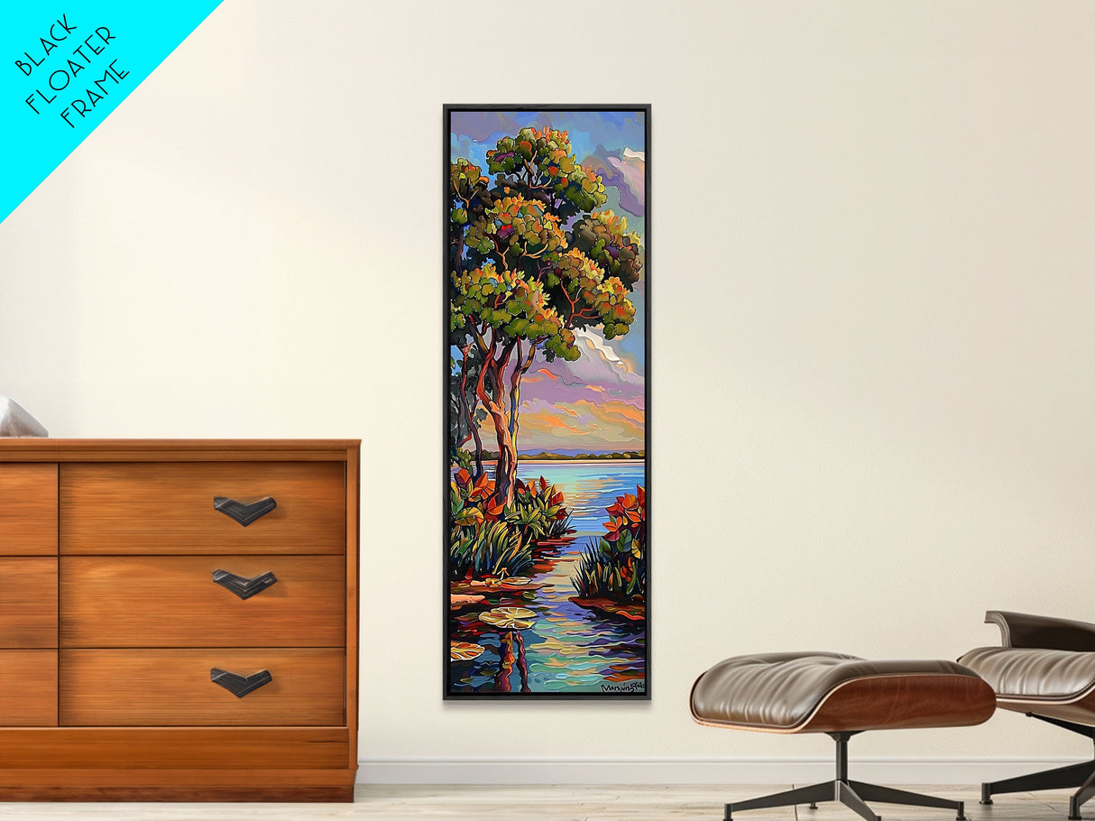 Printed Water Landscape Canvas Painting Framed, Coastal Painting for Beach House, Tall and Narrow Living Room Art Print, Contemporary Art