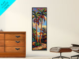 Abstract Canvas Painting of Beach Landscape, Palm Tree Art Print, Tall and Narrow Canvas Art of Ocean, Beachy Wall Art for Living Room