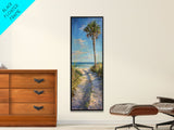 Modern Long and Narrow Coastal Art Print for Beach House, Beach Landscape Printed Canvas Art, Palm Tree Wall Art, Ocean Art for Living Room